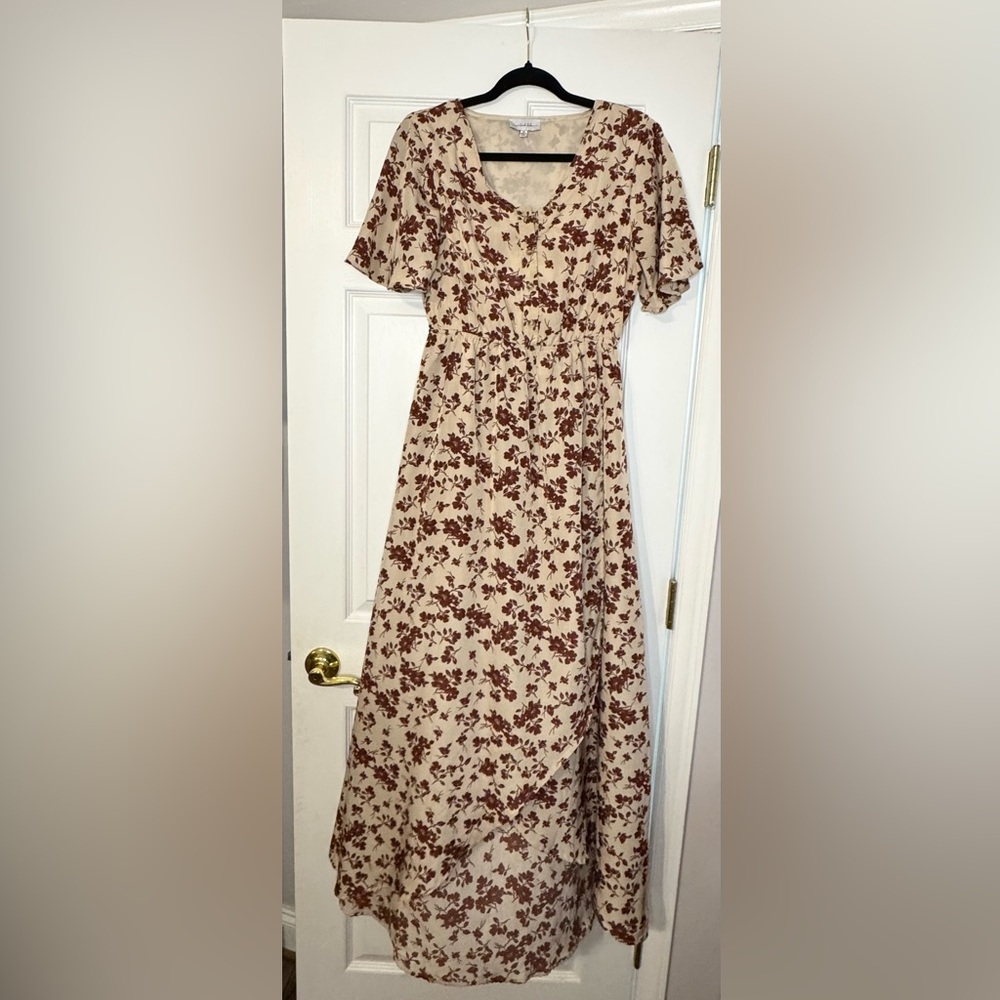 Floral Dress in Cream and Brown perfect for fall!